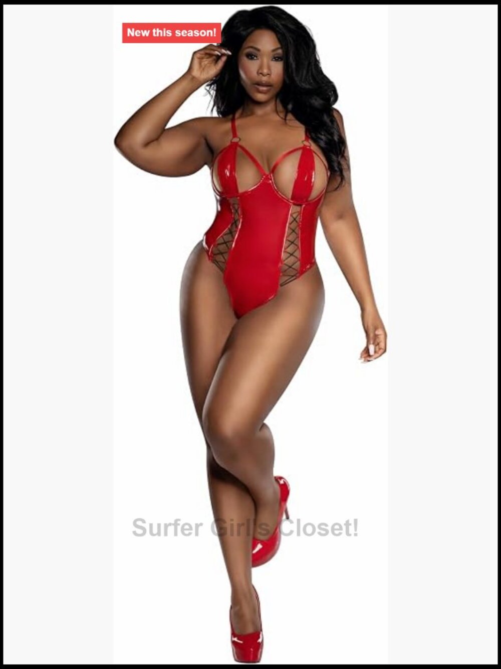 Plus Size Vinyl Teddy With Cutouts Sexy Lingerie Sleeveless Adjustable Straps